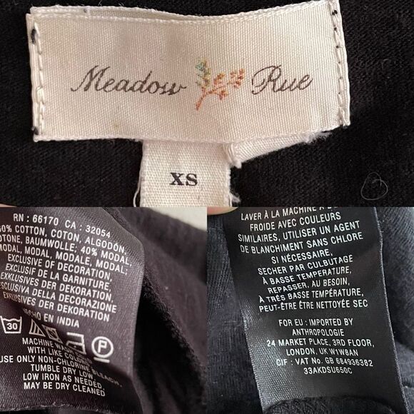 ANTHROPOLOGIE Meadow Rue Boho Sleeveless Tank Top Embroidery Black Cream XS - Picture 3 of 4